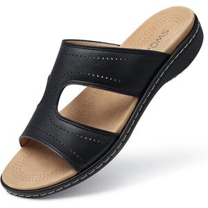 SWQZVT Flat Slides Sandals Comfortable Arch Support Sandal Black Size 42 / US 11
